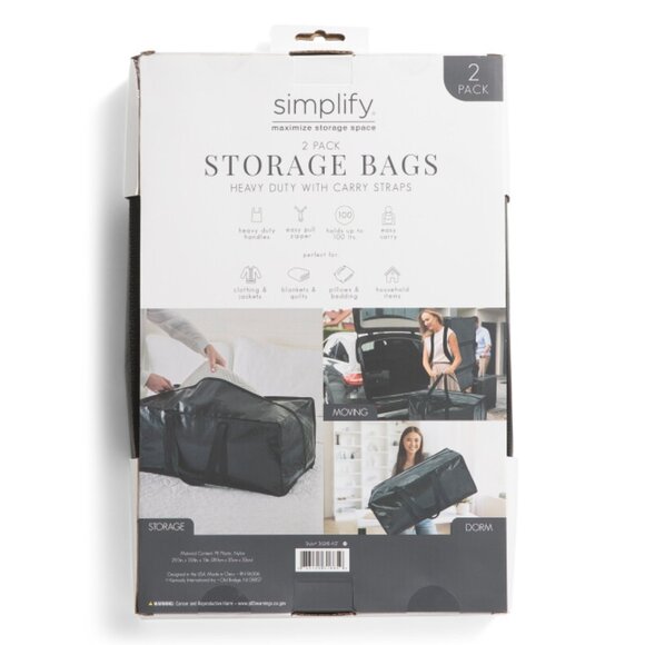 SIMPLIFY Black 2pk Extra Large Foldable Heavy Duty Storage Moving Bags - Picture 2 of 2